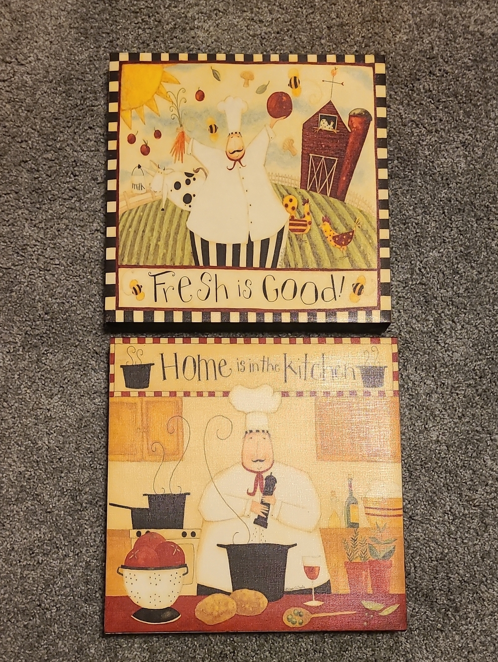 Chef Kitchen Wall Art Panel Set - Yellow & Cream